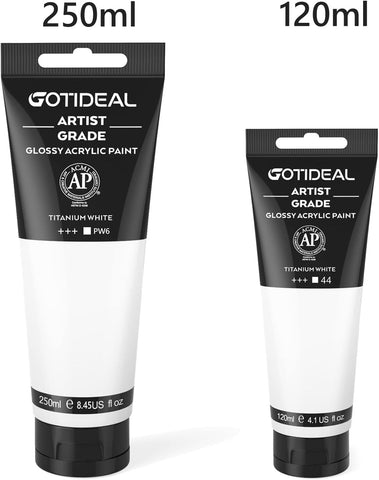 GOTIDEAL Acrylic Paint Titanium White Tubes(250ml, 8.79 oz)