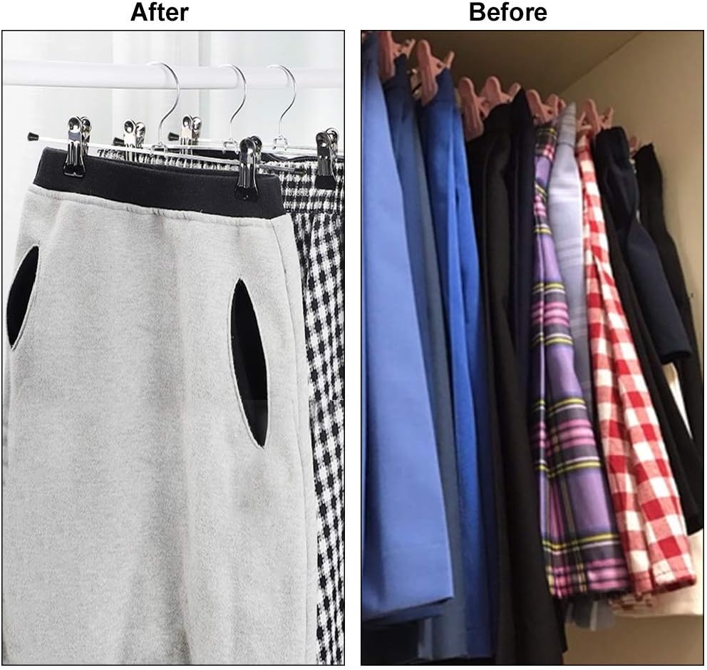 NORTHERN BROTHERS Pants Hangers with Clips, Heavy Duty 20 Pack, Adjustable Metal Skirt Hanger for Women Men Jeans Shorts Trousers Clothes Closet Organizers and Storage