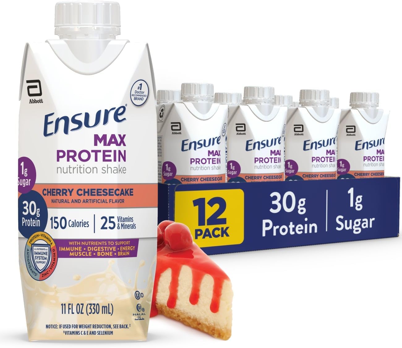 Ensure Max Protein Cherry Cheesecake Shake, 30g High Protein, 12 Pack