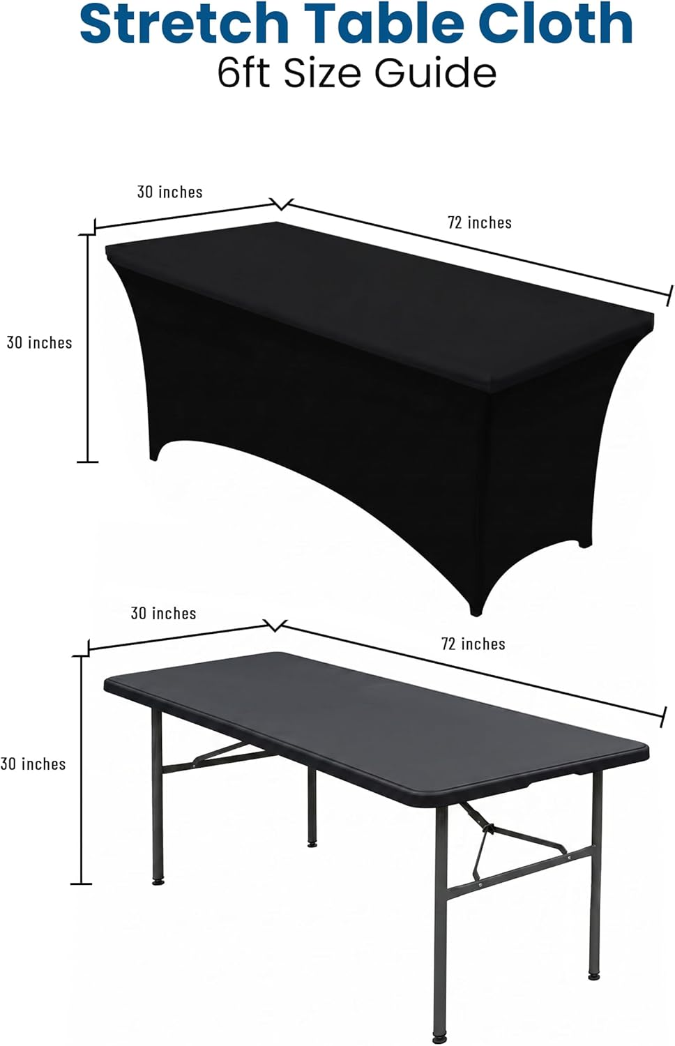 Utopia Kitchen Spandex Table Cloth 4 Pack [6FT, 72Lx30Wx30H Inch, Black]