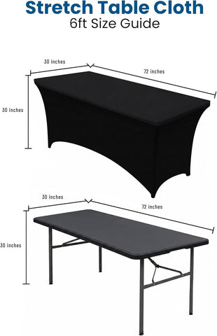 Utopia Kitchen Spandex Table Cloth 4 Pack [6FT, 72Lx30Wx30H Inch, Black]
