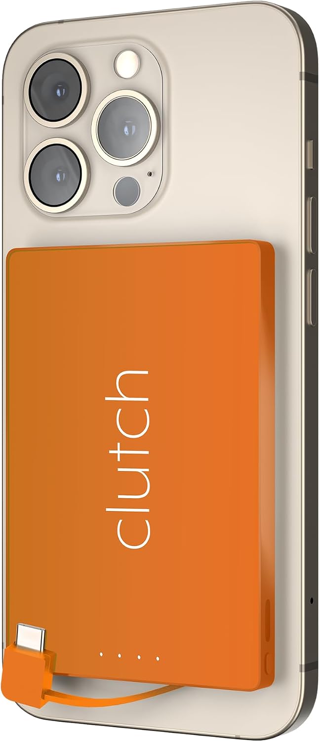 Clutch - Pro USB-C Portable Charger - Compatible with iPhone 15, 16, 17 & Android Devices - Power Bank Magnetic Battery - TSA Travel Approved - USB Rechargeable - Built-in Cable - 5000 mAh - 3.7oz