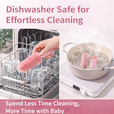 Travel Bottle Cleaner kit, 7in1 Baby Travel Gear Essential Silicone Travel Bottle Brush Set Nipple Drying Rack, Straw Breast Pump Cleaning Soap Dispenser Organizer Case Mon Gift (Pink)