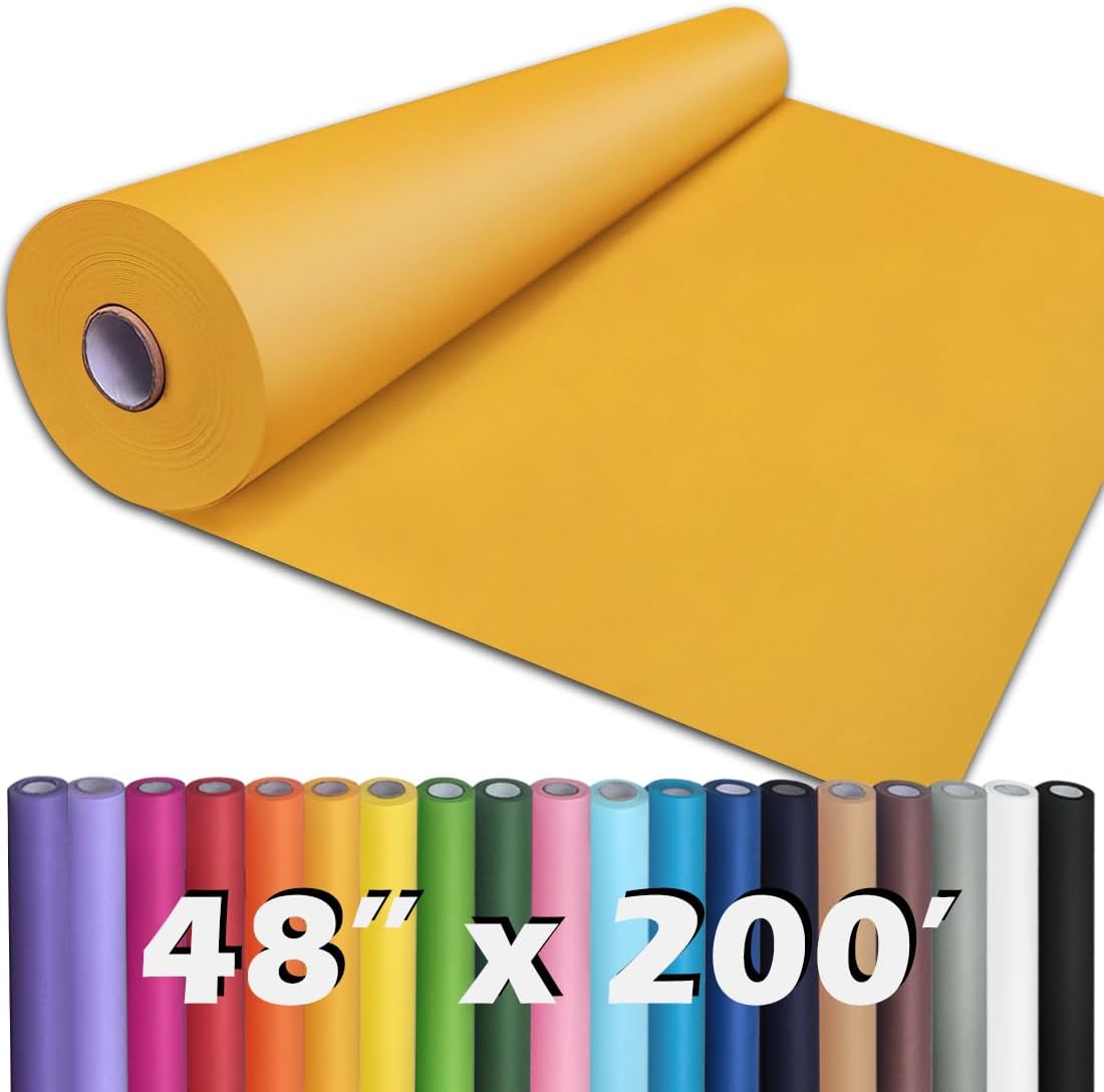 PerkHomy 48" x 2,400" (200') Orange Kraft Paper Roll for Craft Bulletin Board Paper Art Table Covering Crafting Gift Wrapping Bouquet Packing Parcel 80GSM 55LB (Orange, 48" x 200')