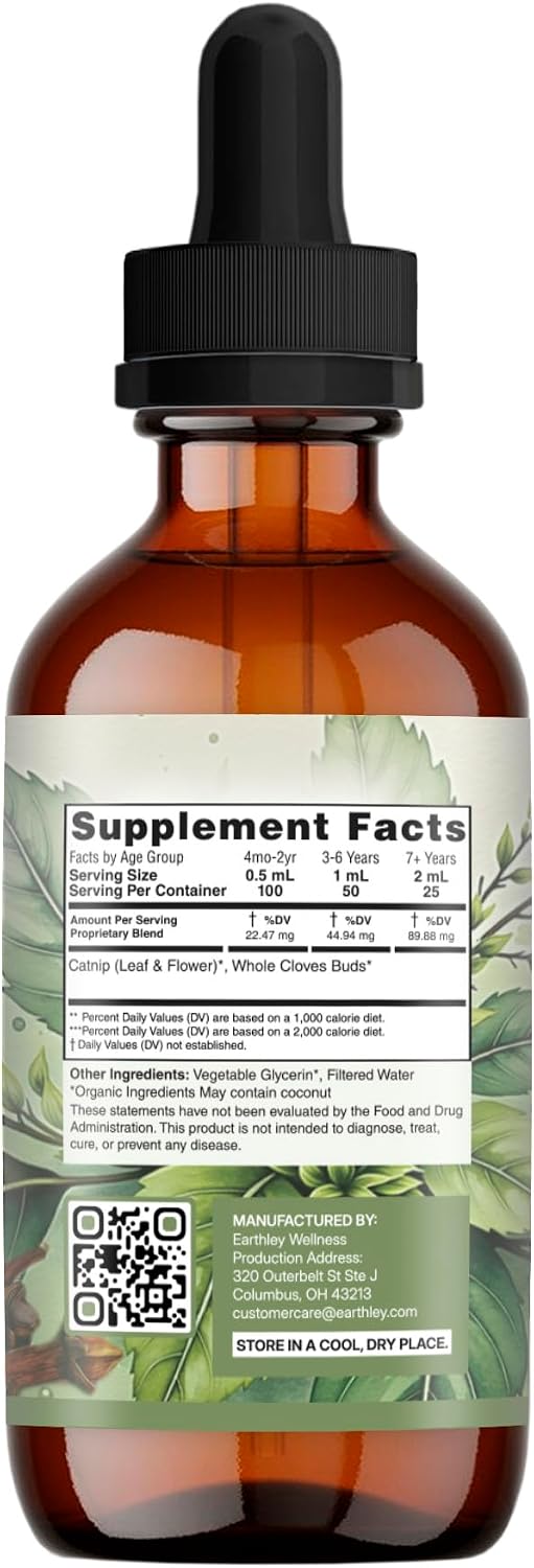 Earthley Wellness Teeth Tamer, Teething Relief for Babies & Kids, Organic Herbal Formula, 3 Month Supply (1.69 oz Glass,1,000 Drops)