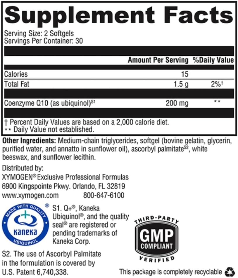 XYMOGEN CoQmax Ubiquinol, 60 Softgels