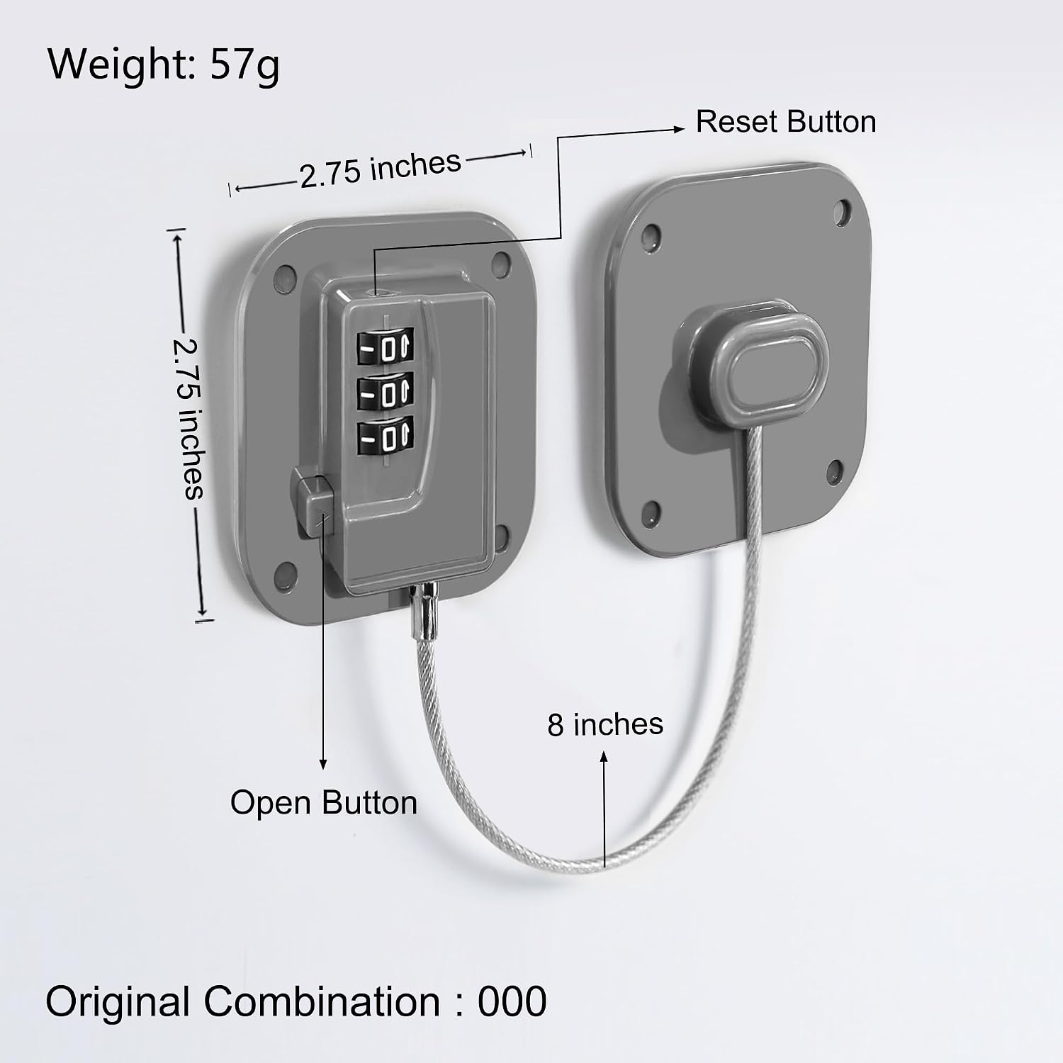 Refrigerator Lock, Heavy Duty Fridge Lock, Combination Lock for Refrigerator Cabinets, Drawers, Safety, Easy Install No Keys Needed (Grey-3Pack)