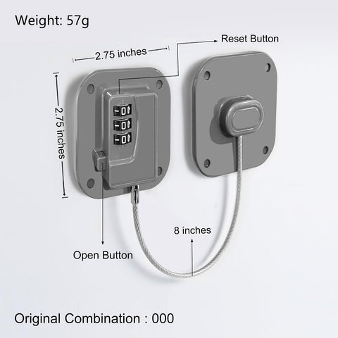 Refrigerator Lock, Heavy Duty Fridge Lock, Combination Lock for Refrigerator Cabinets, Drawers, Safety, Easy Install No Keys Needed (Grey-3Pack)