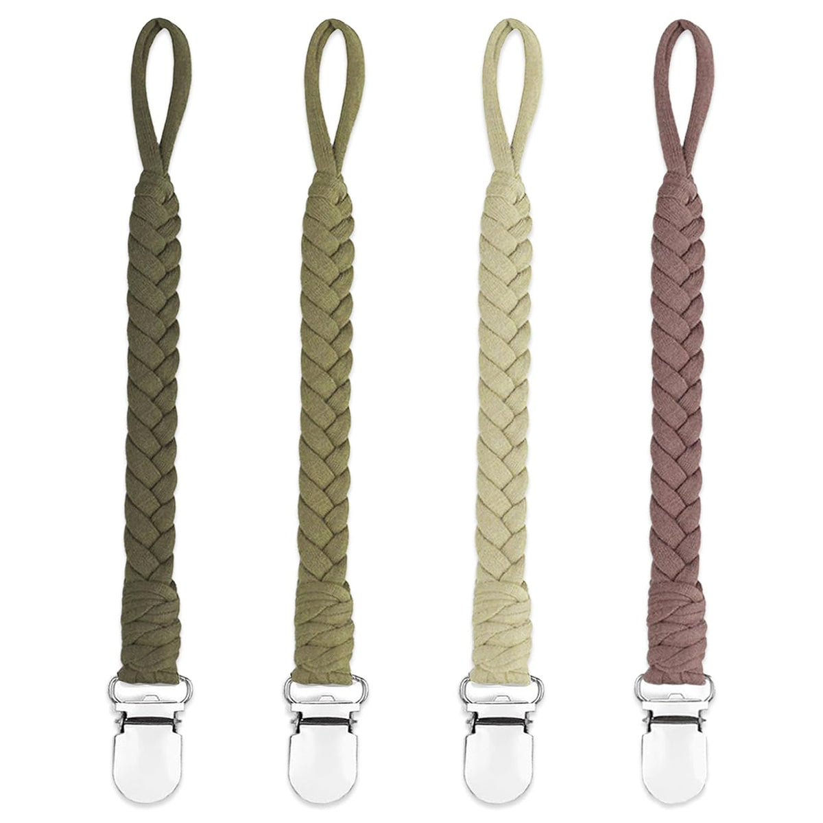 4 Pcs Pacifier Clip, Pacifier Clips for Boys & Baby Girls Pacifier Holder Clip Binky Clips Braided 100% Handmade Fits All Pacifiers(Green, 4 Pack)
