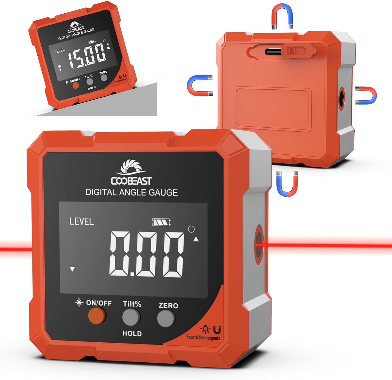 Coobeast Digital Angle Finder with Dual Laser 4-side Magnetic Angle Gauge