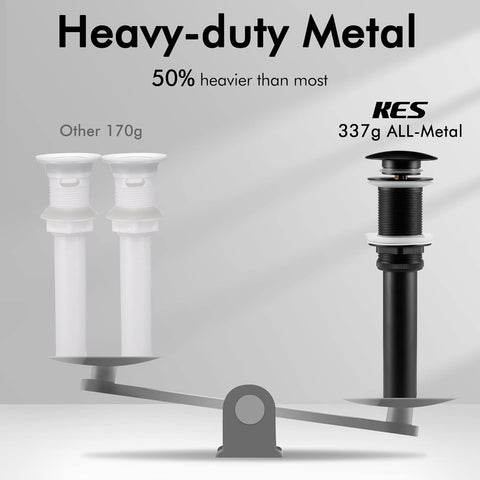 KES Bathroom Sink Drain Without Overflow Vessel Sink Lavatory Vanity Pop Up Drain Stopper Matte Black for 1.6"-1.9" Sink Hole, All Metal Rustproof Brass and 304 Stainless Steel, S2008D-BK
