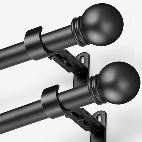 Curtain Rods for Windows 16-48", 1 In Black Curtain Rod, 2 Pack