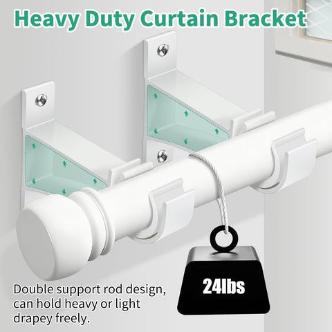 KOLAKO Curtain Rod Holders, Heavy Duty 1 Inch Curtain Rods Bracket, 20 Pack White Drapery Rods Hooks Hangers for Wall, Single Decorative Rod Brackets for 1 Inch Drape Poles