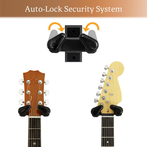 Guitar Wall Mount, Auto Lock Guitar Hanger Black Hardwood, Guitar Wall Hangers, Guitar Holder Hook Wall Stand for Classical, Acoustic, Electric Guitar, Banjo, Bass, Ukulele, Gift for Guitar Player