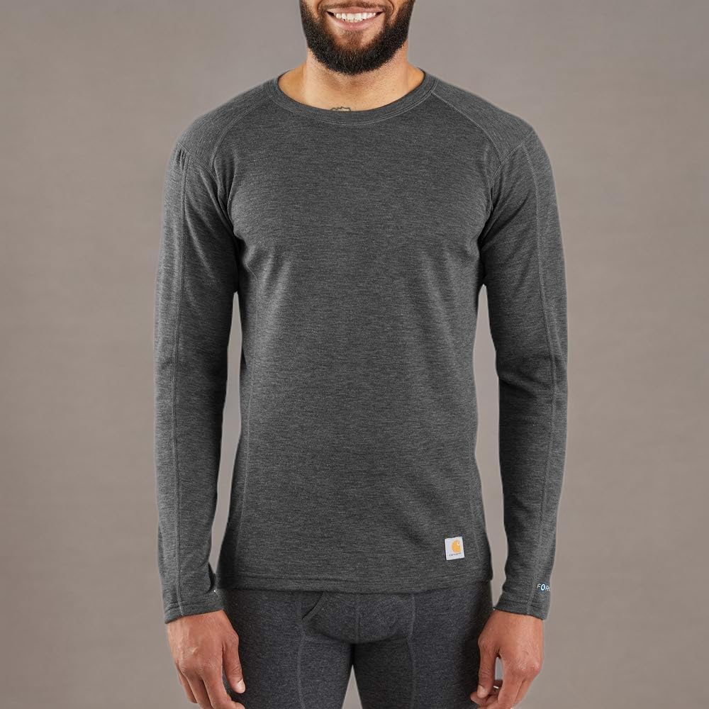 Carhartt Men's Force Midweight Synthetic-Merino Wool Blend Base Layer Crewneck Pocket Top