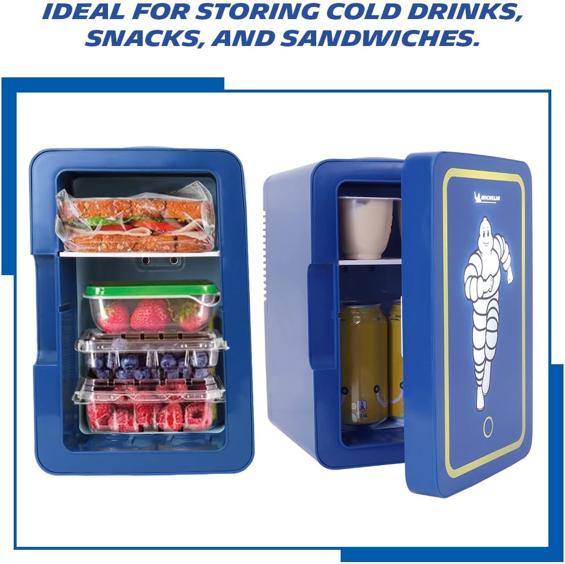 MICHELIN Mini Fridge - Refrigerator for Bedroom Office, Portable Table Top Beverage Cooler, 12V 110V Refrigerador For Drinks, Soda, Wines, Use In Car, Dorm, Outdoor, Patio, 8 Can