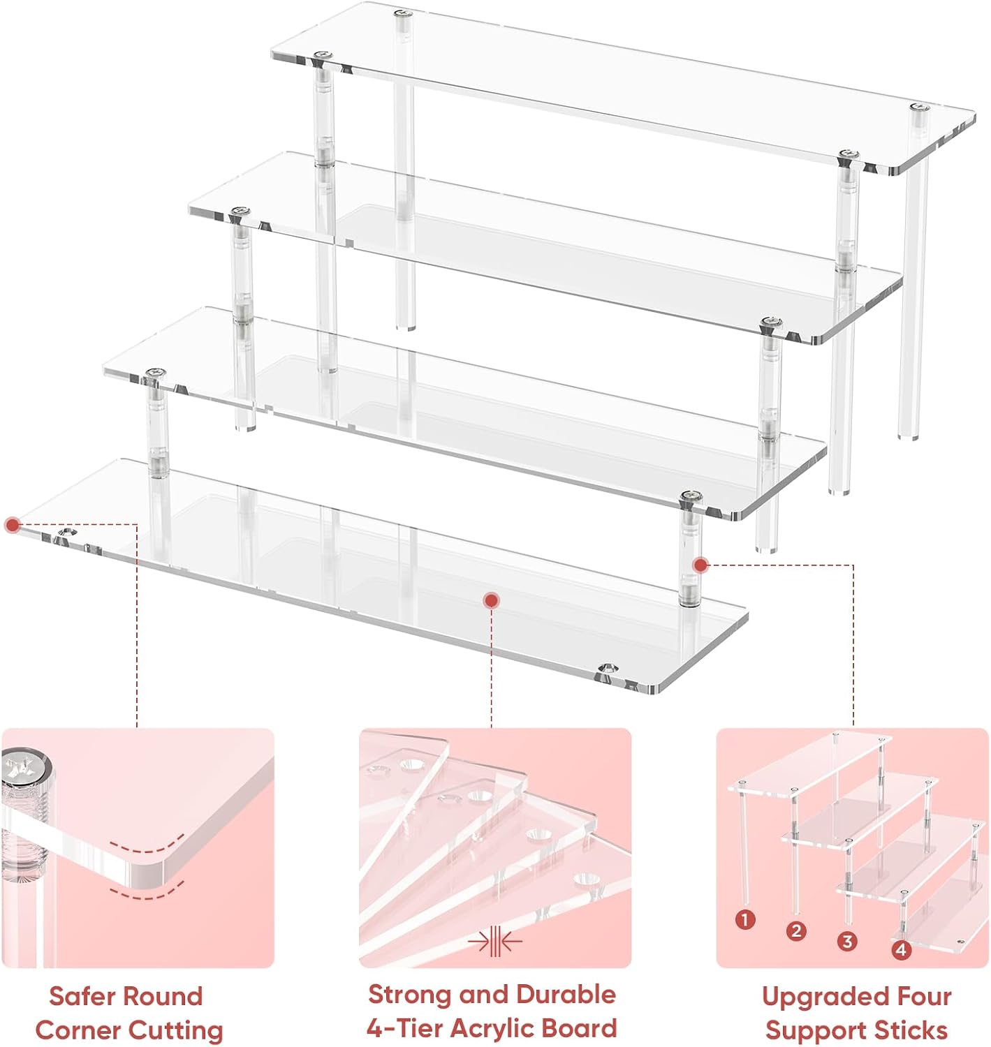 4 Tier Acrylic Display Risers, Clear Perfume Organizer, Cupcake Stand