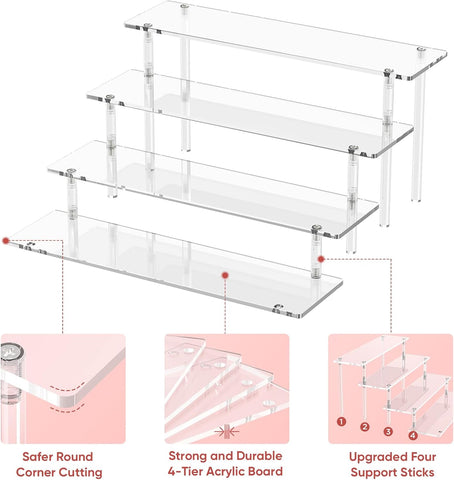 4 Tier Acrylic Display Risers, Clear Perfume Organizer, Cupcake Stand