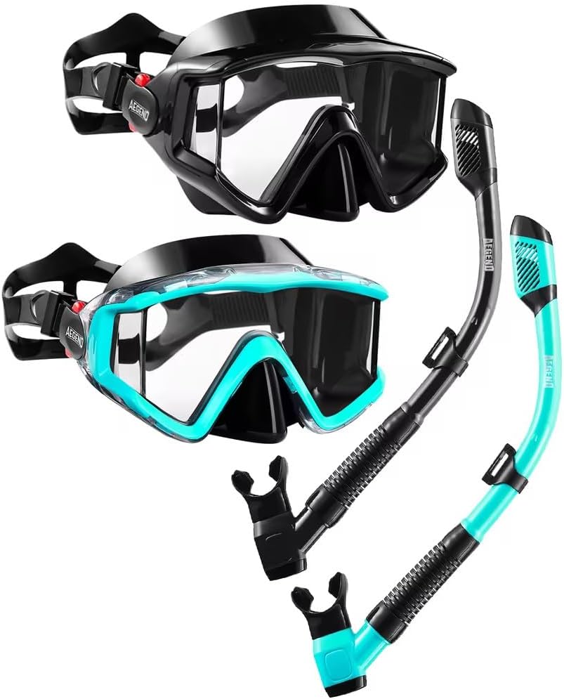 Aegend Snorkeling Gear for Adult Kid - Anti-Fog Mask with Top Dry Valve