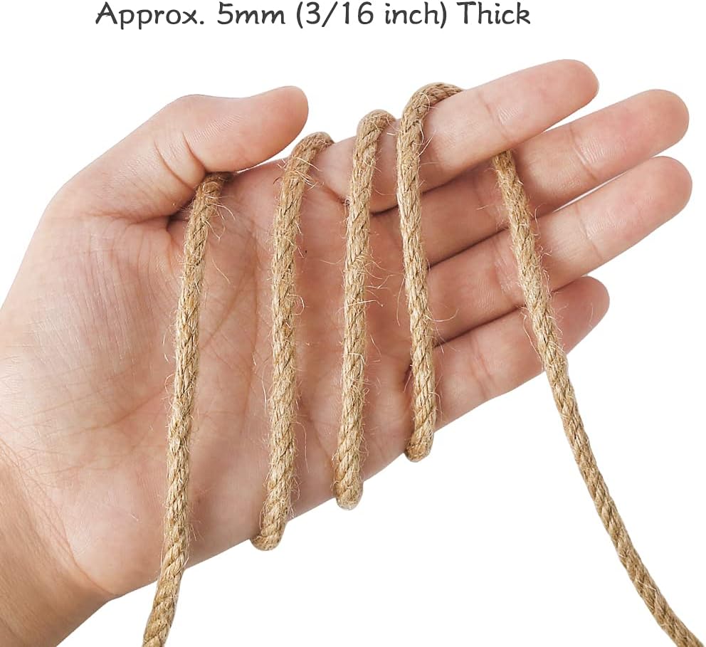 Tenn Well 5mm Jute Rope, 295 Feet 4Ply Twisted Thick Twine Rope