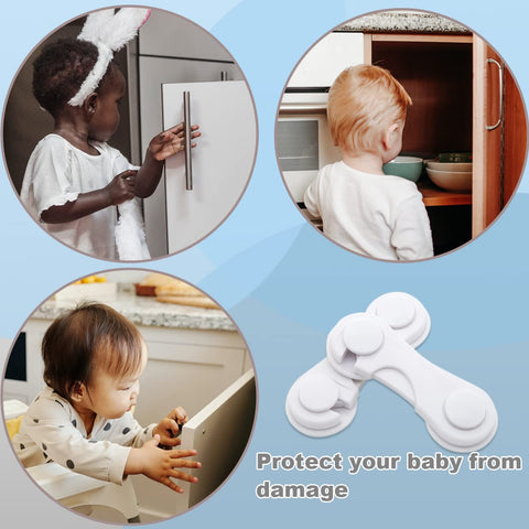 Cabinet Door Locks for Baby Proofing and Child Safety, 4 Pack Childproof Cabinet Locks with Adhesive for Drawer Cupboards Fridge Closet and Pantry, Child Proof Latch for Protecting Kids (White-4PCS)