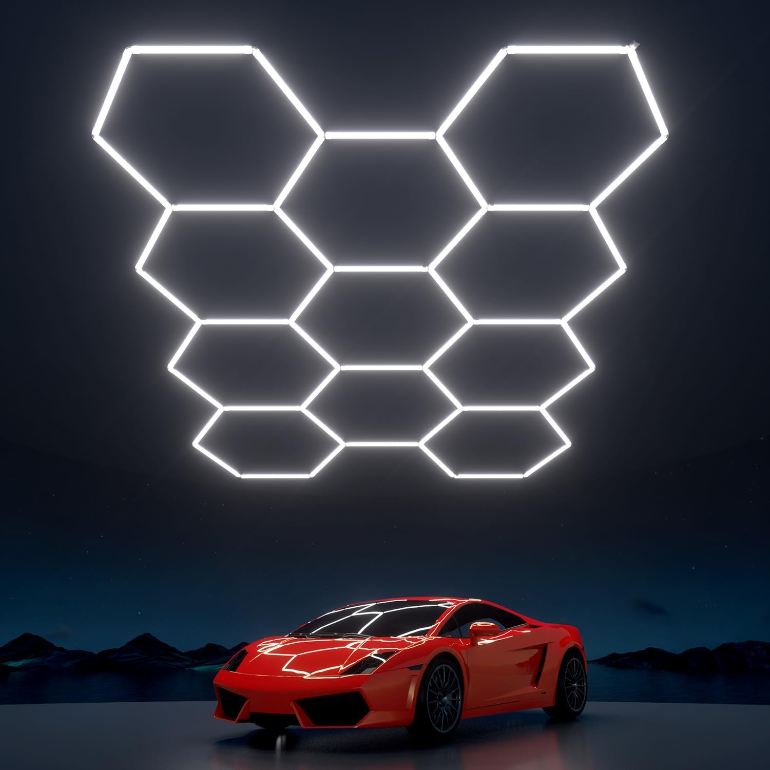 Hexagon Garage Lights: 322W 11 Grids Hexagon LED Lights - Easy Install 6500K Super Bright Honeycomb Lights Ceiling for Garage, Warehouse, Car Detailing Shop, Exhibition Hall, Gym