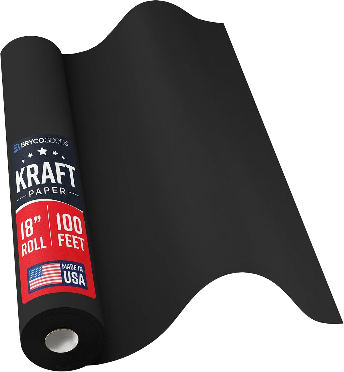 Bryco Goods Black Kraft Paper Roll - 18 Inch x 100 Feet - Ideal for Packing, Shipping, Arts & Crafts, Poster, Bulletin Board, Decorations, Bouquet, Gift Wrapping - Made in the USA