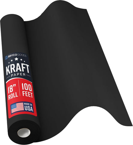 Bryco Goods Black Kraft Paper Roll - 18 Inch x 100 Feet - Ideal for Packing, Shipping, Arts & Crafts, Poster, Bulletin Board, Decorations, Bouquet, Gift Wrapping - Made in the USA