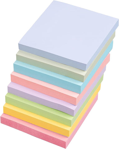 Sticky Notes 3x3 in, 8 Pastel Self-Stick Pads, 800 Sheets for School Office