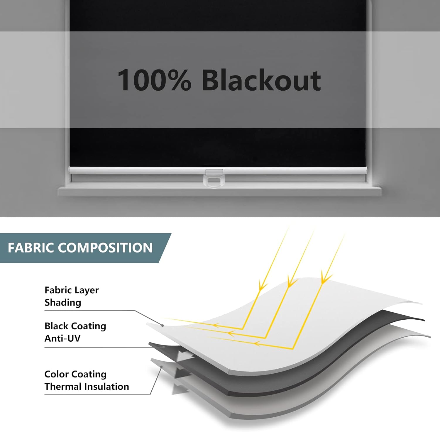 AOSKY Blackout Cordless Roller Shade for Indoor Windows, 67"W x 72"H, Black