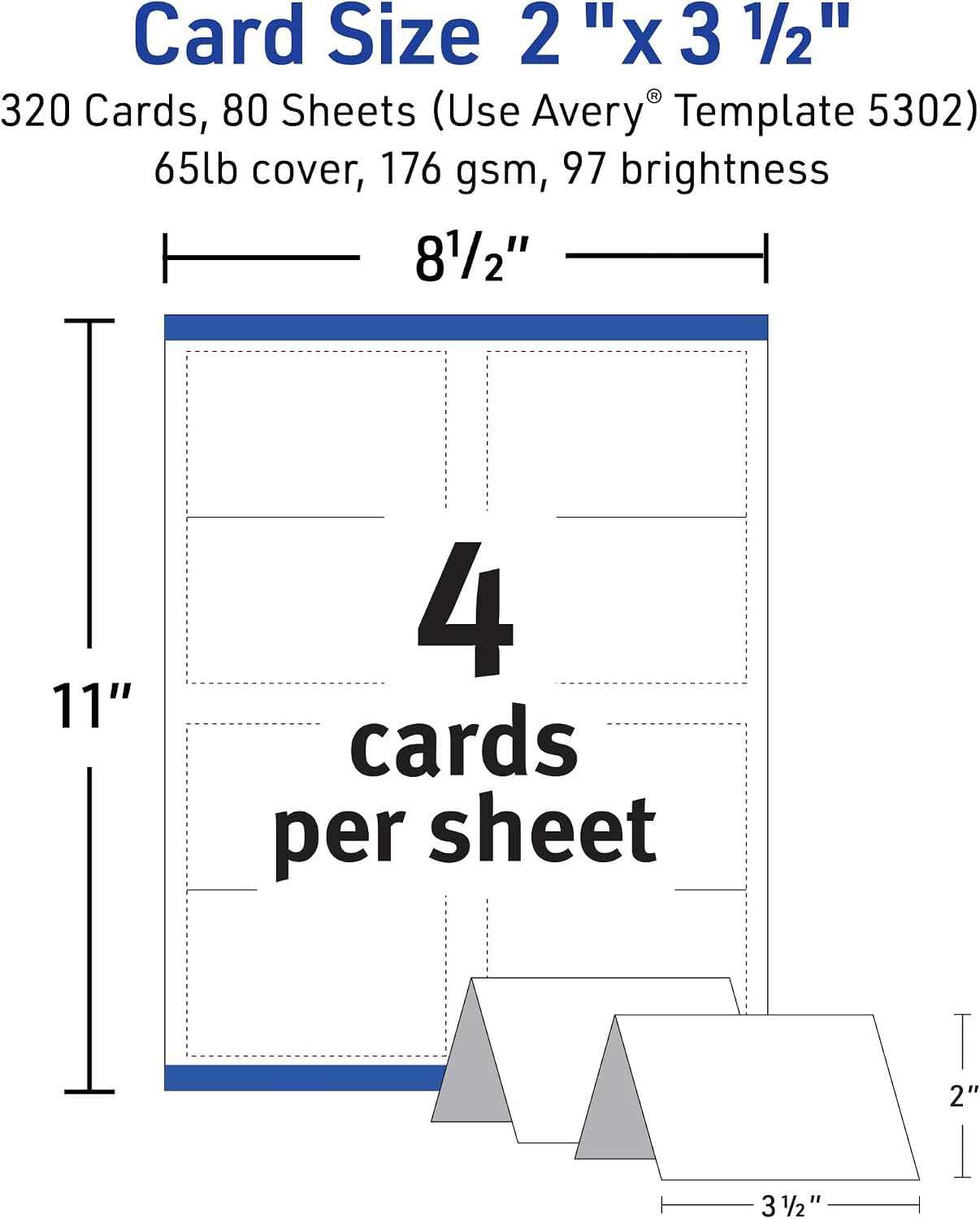 Avery Printable Tent Cards with Sure Feed Technology, 2" x 3.5", Matte White, 2-Pack, Total of 320 Blank Place Cards for Laser or Inkjet Printers (5812)