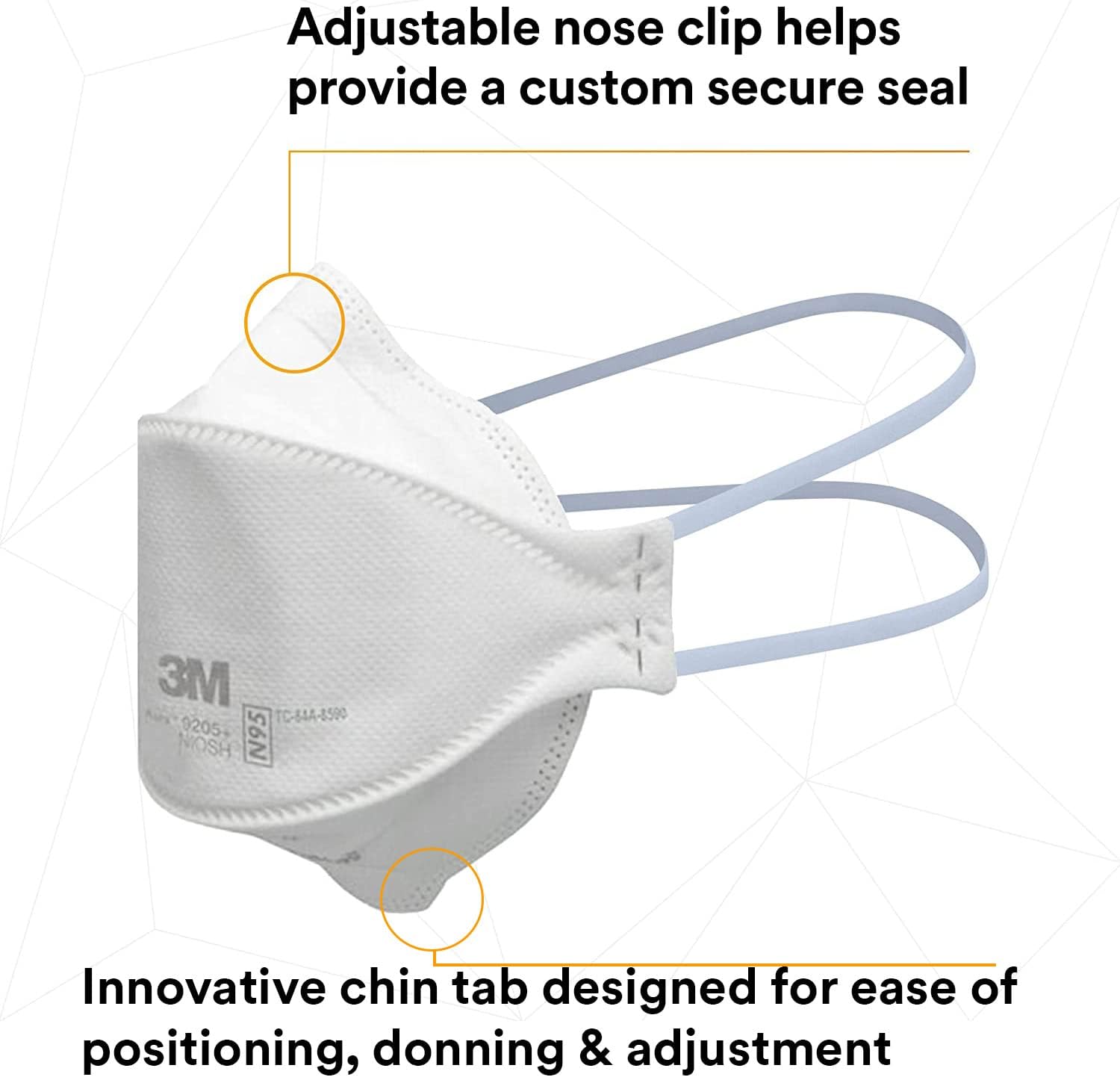 3M Aura Particulate Respirator 9205+, N95, Individually Wrapped, 3 Panel Flat Fold Design Allows for Facial Movements