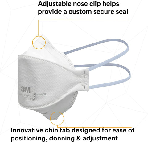 3M Aura Particulate Respirator 9205+, N95, Individually Wrapped, 3 Panel Flat Fold Design Allows for Facial Movements
