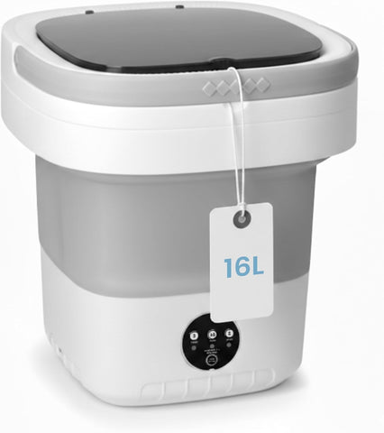 Portable Washing Machine 16L Mini Foldable Washer with Spin Basket, 3 Modes for Travel & Small Spaces (Gray)