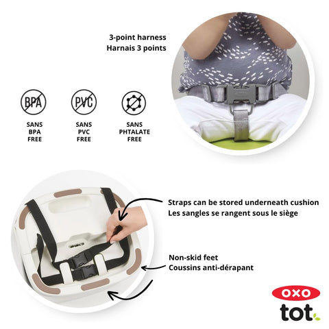 OXO Tot Perch Toddler Booster Seat for Kitchen Chair with Straps, Gray