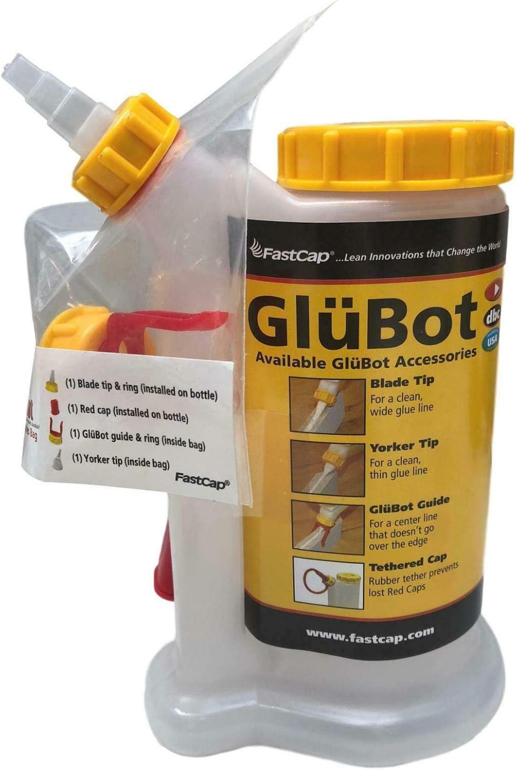 Fastcap Glue Dispenser, Yellow/White, 16 oz, Plastic GB.GLUBOT.YB - 1 Each