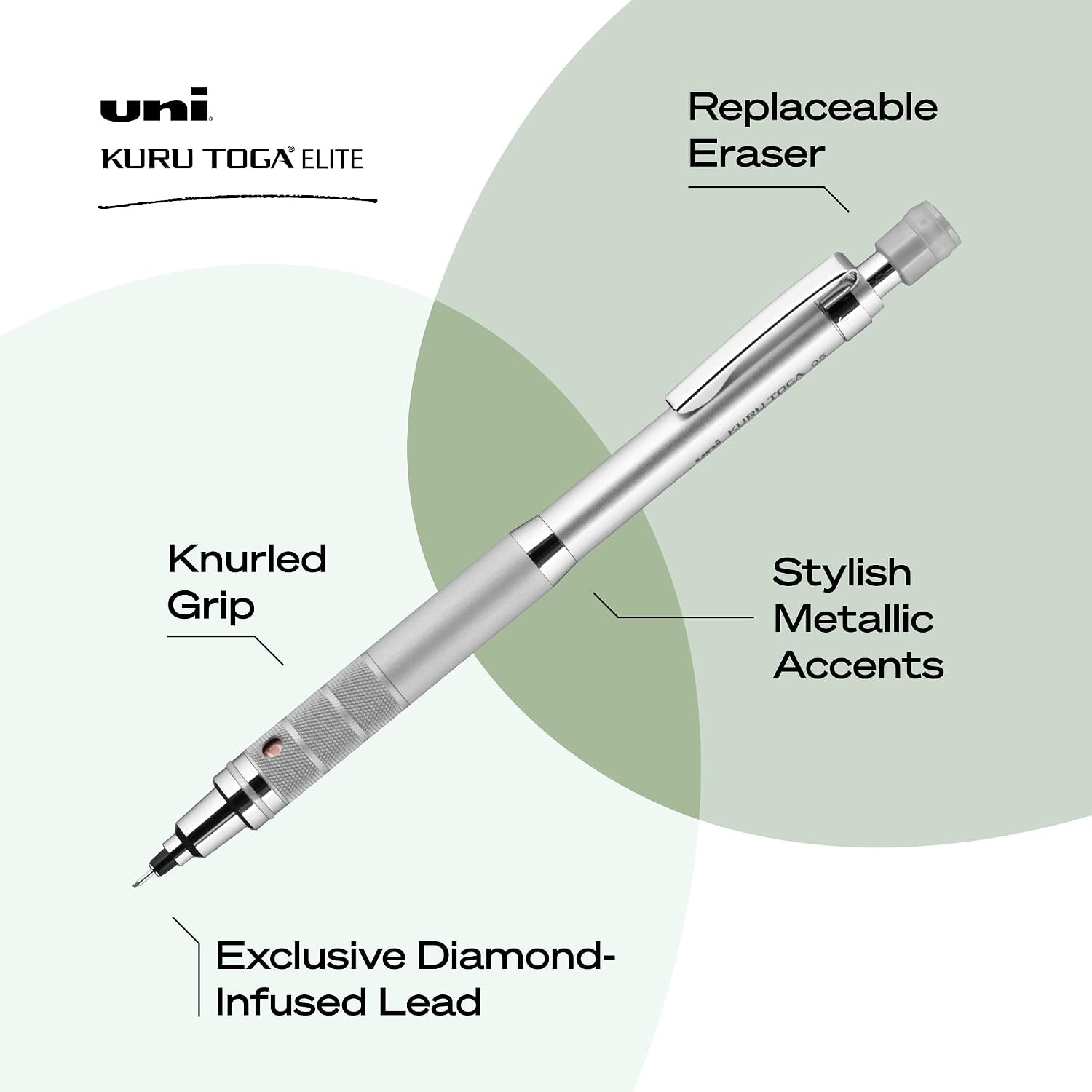 uniball™ Kuru Toga Elite Mechanical Pencil Kit, 0.5mm, HB, Silver, 1 Pack