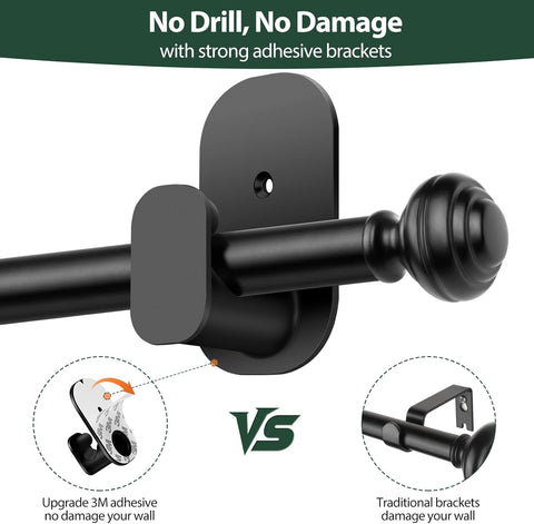 KAMANINA Curtain Rods No Drilling for Windows 16 to 30 Inches, Black