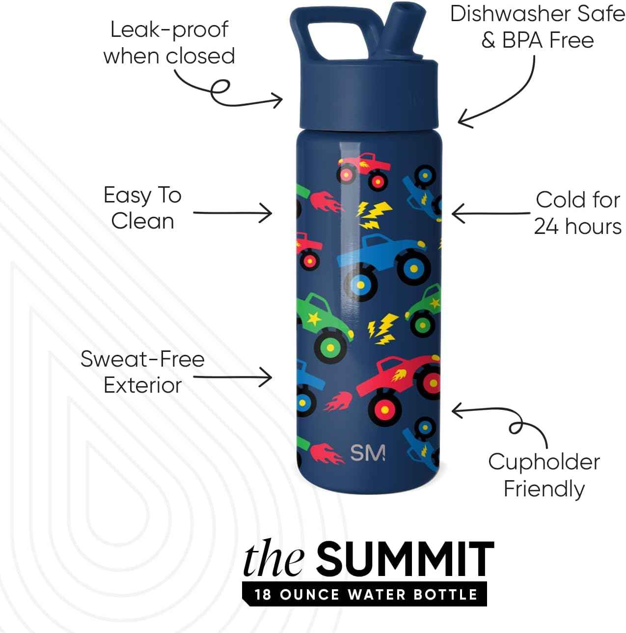 Simple Modern Kids Water Bottle & Toddler Cup | 18oz | Monster Truck