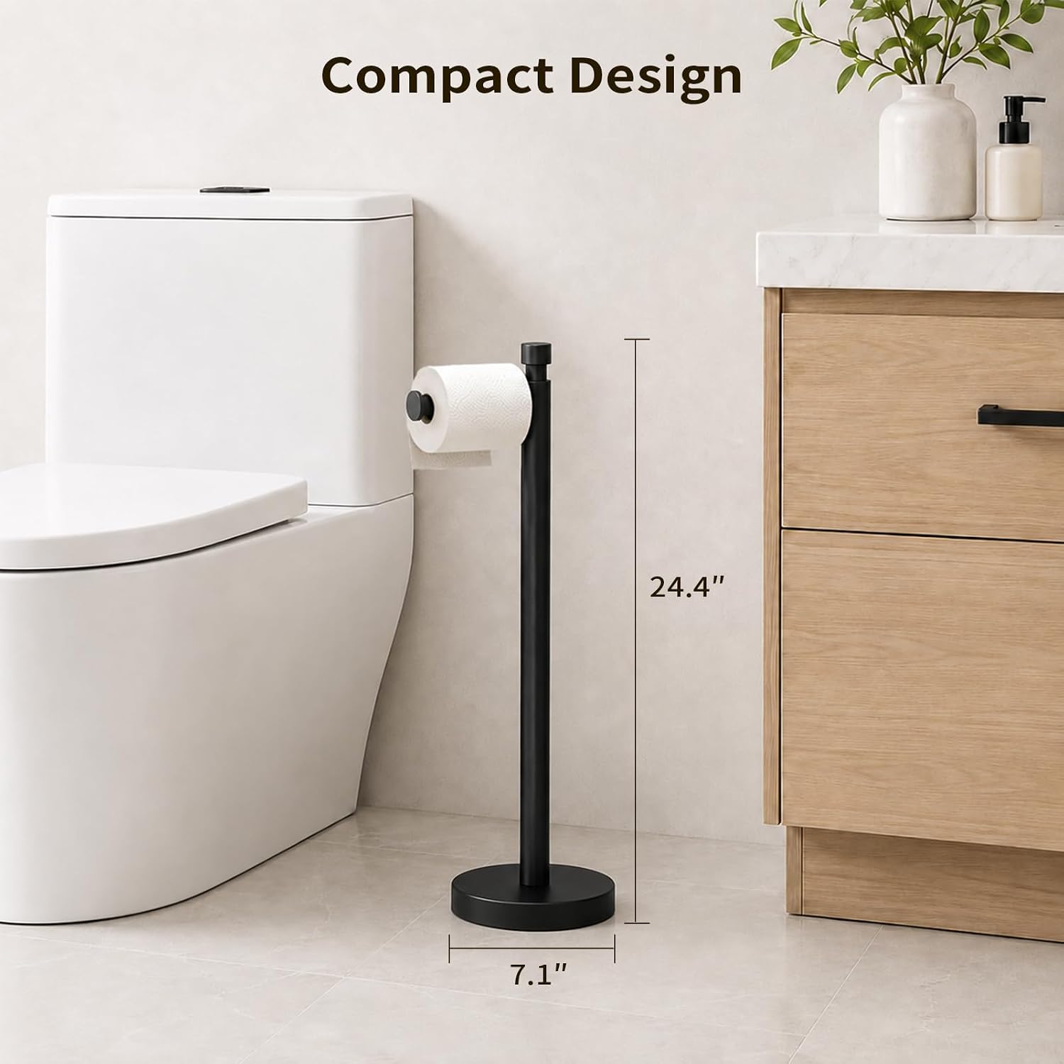 YUMORE Toilet Paper Holder Stand with Weighted Base, Matte Black