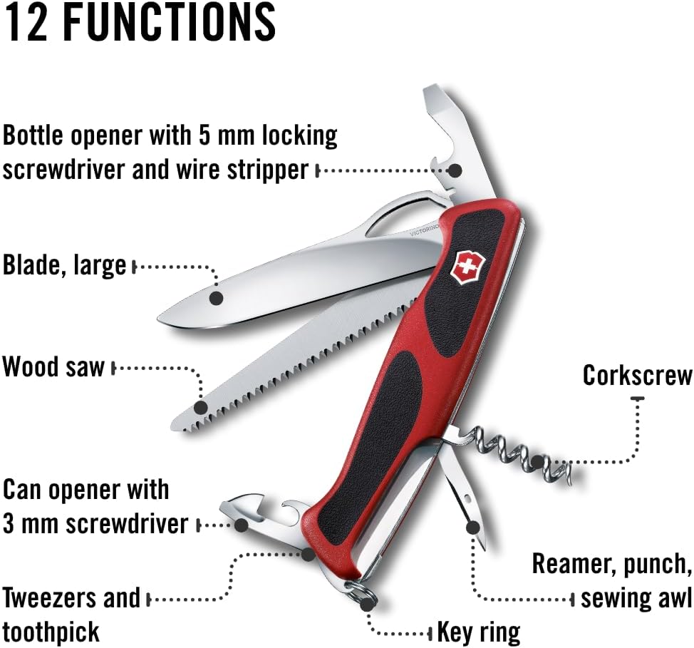 Victorinox Ranger 79 M Grip Swiss Army Knife, 12 Functions, Red/Black