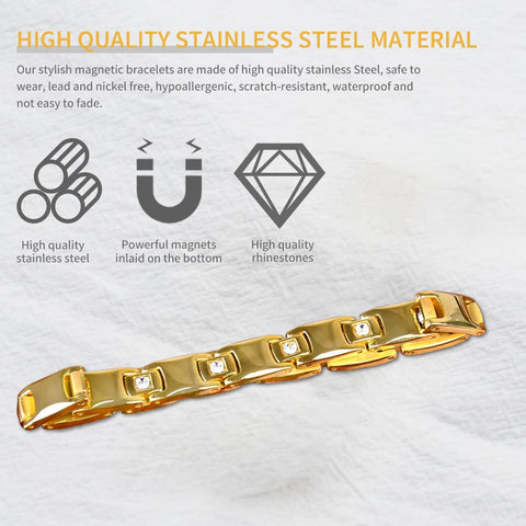 QIAOZILI Women's Ultra Strength Magnetic Bracelet, Stainless Steel Magnetic Bracelets for Women, Adjustable Length with Sizing Tool Fashion Accessories, Therapy Jewelry with Gift Box