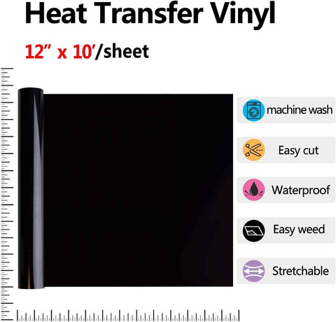 RENLITONG Heat Transfer Vinyl,12 Inch by 10ft Black Iron on Vinyl