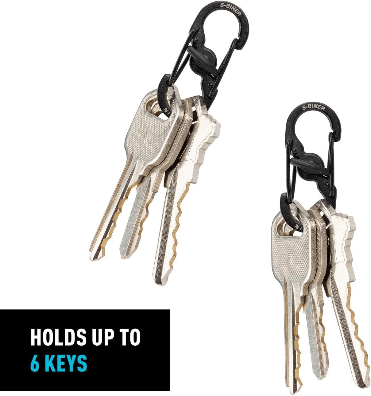 Nite Ize S-Biner MicroLock Stainless Steel - S-Biner with Locking Dual Sided Gates - Keep Keys Secure with Carabiner Key Holder - Black (2 Pack)