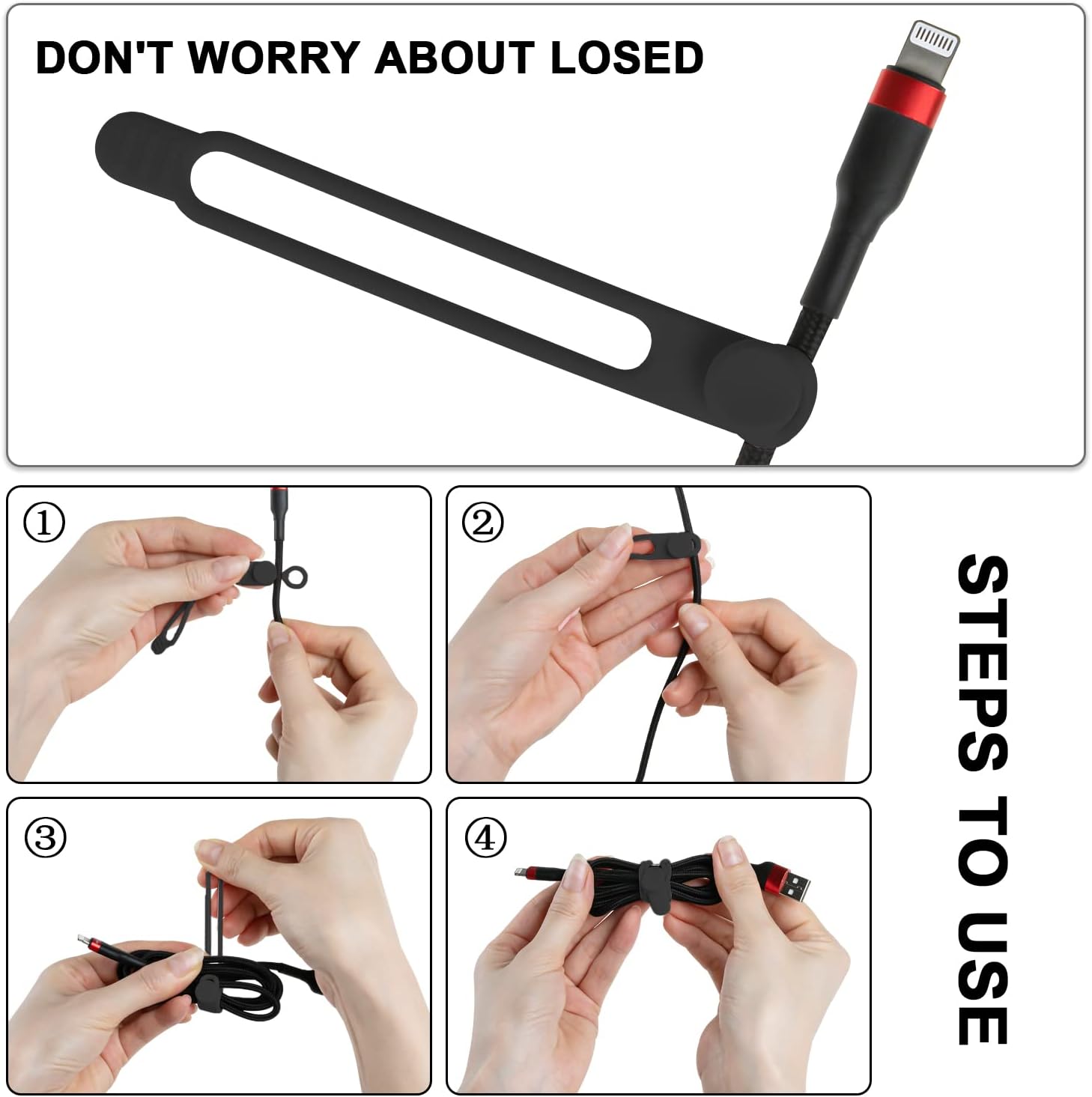 Silicone Cable Ties, Cord Organizer Cable Management(16Pcs-Black)