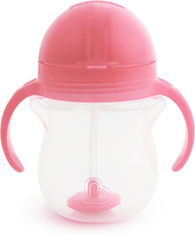 Munchkin Sippy Cup, 7 Ounce, 2 Pack | Weighted Straw | For 6+ Months | Pink | Transition Handles