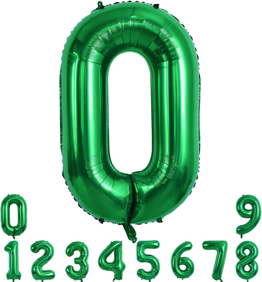 TONIFUL 40 Inch Dark Green Number 0 Balloon Large Foil Birthday Party Decor