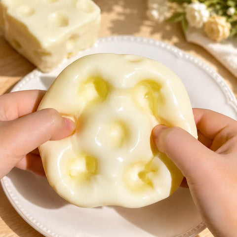 Realistic Swiss Cheese Squishy Toy – Dough Texture Stress Relief Fidget Toy for Adults, Anxiety Relief Sensory Tool, Unique Desk Decor, Not Edible-1PC