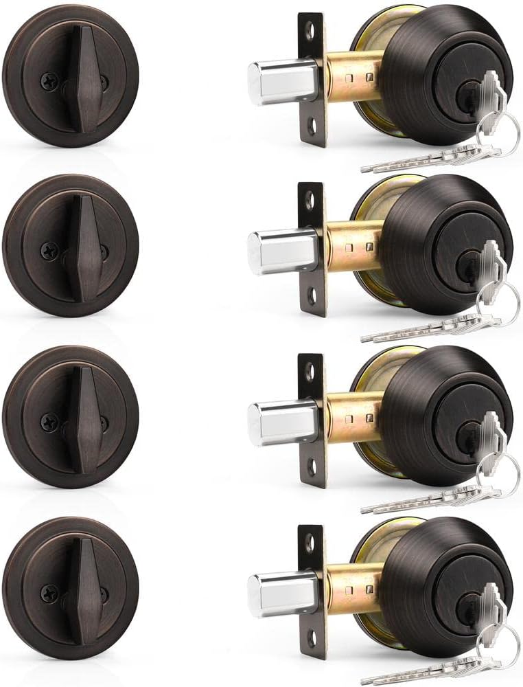 Probrico Keyed Alike Single Cylinder Deadbolts Oil Rubbed Bronze(Combo Packs), One Side Keyed Deadbolts, Interior& Exterior Door Lock for Entrance Lock and Front Gate, 4 Pack