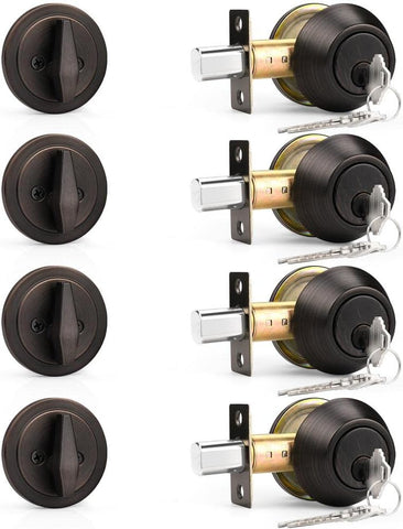Probrico Keyed Alike Single Cylinder Deadbolts Oil Rubbed Bronze(Combo Packs), One Side Keyed Deadbolts, Interior& Exterior Door Lock for Entrance Lock and Front Gate, 4 Pack